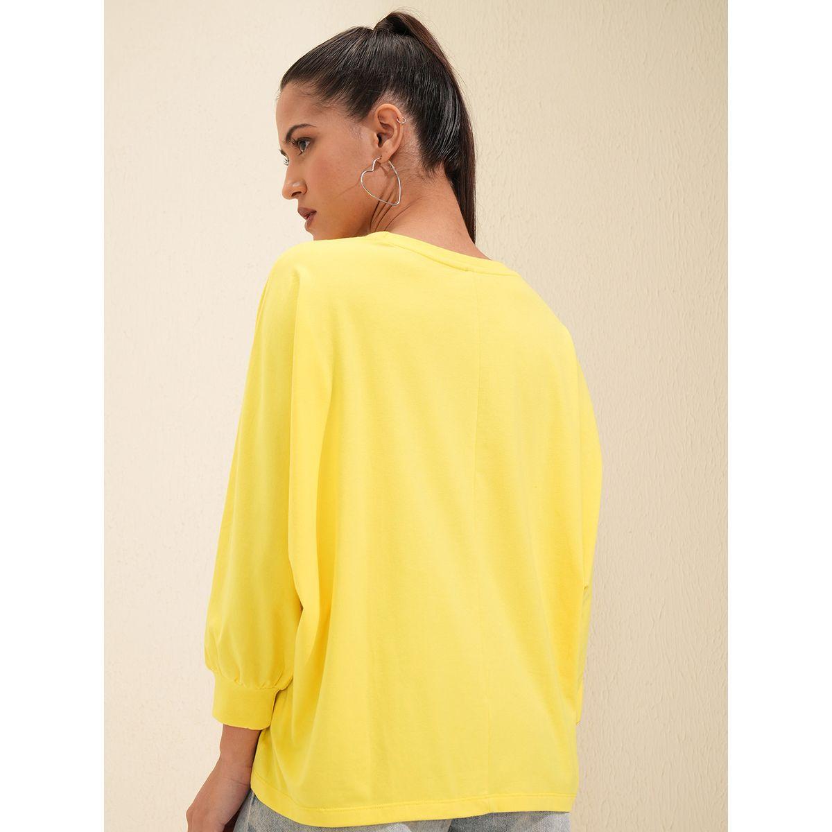 تيشيرت سادة بياقة دائرية وحافة منحنية طوكيو توكيز × ستايلي-women-clothing-tshirts-image-3