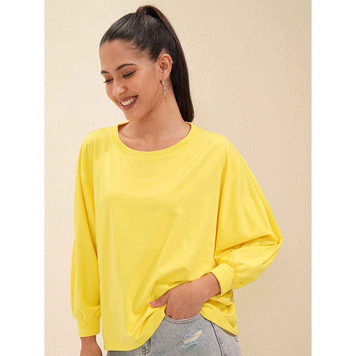 تيشيرت سادة بياقة دائرية وحافة منحنية طوكيو توكيز × ستايلي-women-clothing-tshirts-image-4