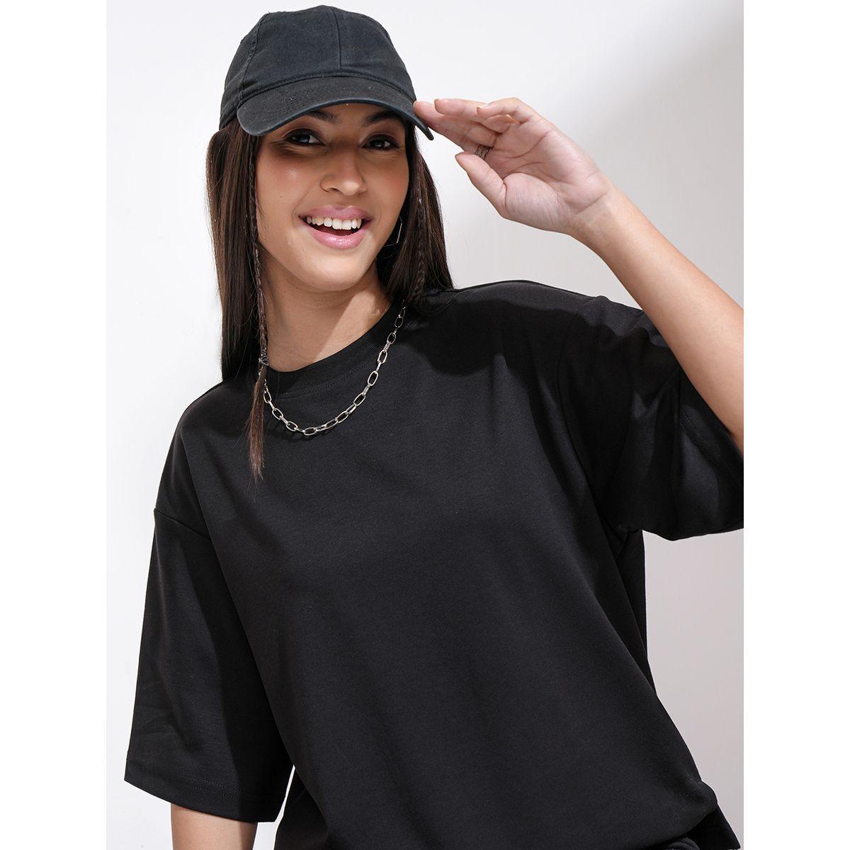 تيشيرت سادة فضفاض بأكتاف منخفضة طوكيو توكيز × ستايلي-women-clothing-tshirts-image-1