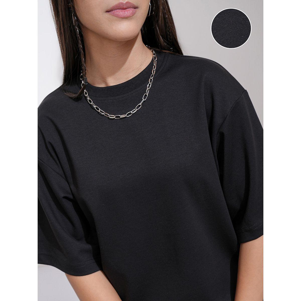 Tokyo Talkies X Styli Solid Drop Shoulder Oversized T-Shirt-women-clothing-tshirts-image-5