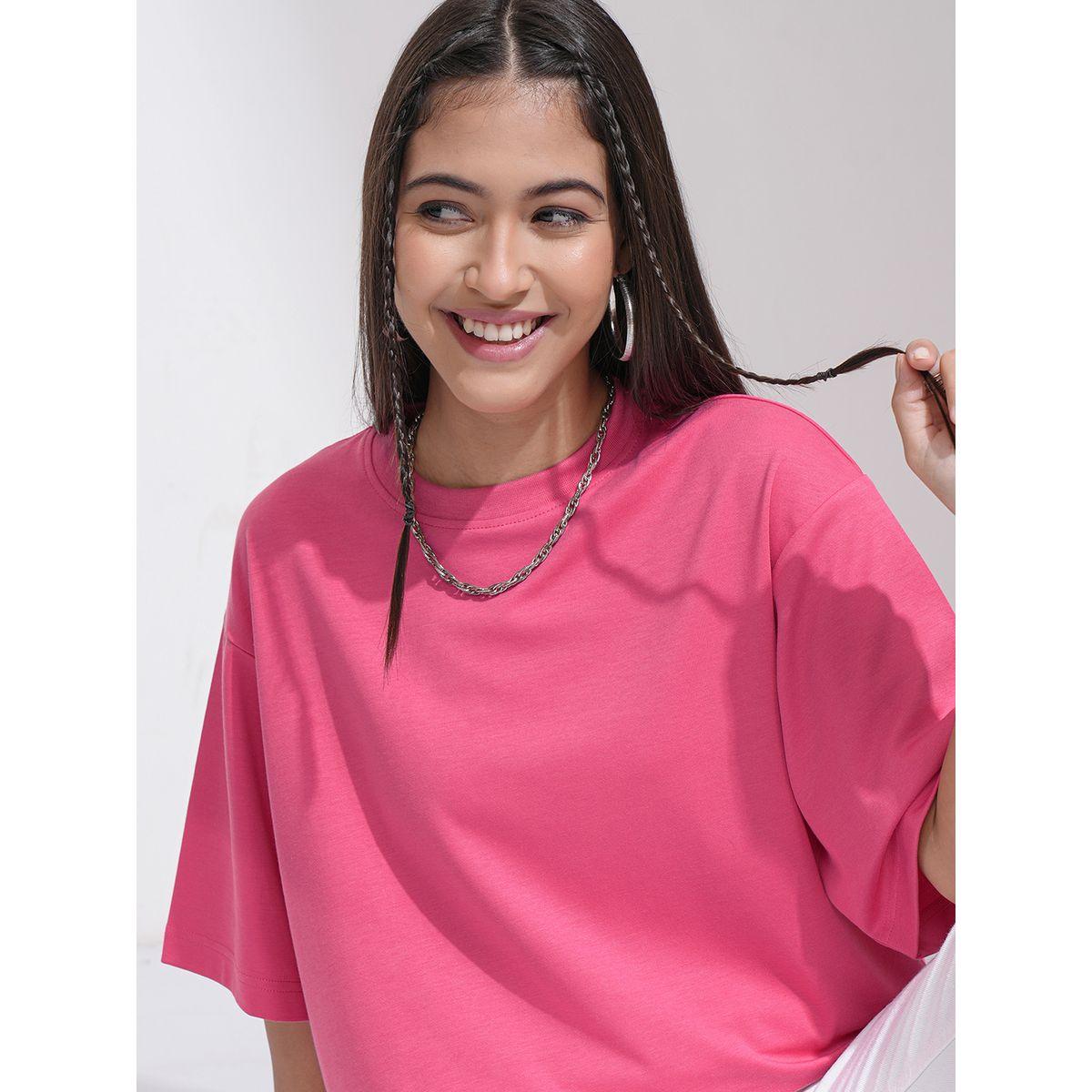 Tokyo Talkies X Styli Solid Drop Shoulder Oversized T-Shirt-women-clothing-tshirts-image-1