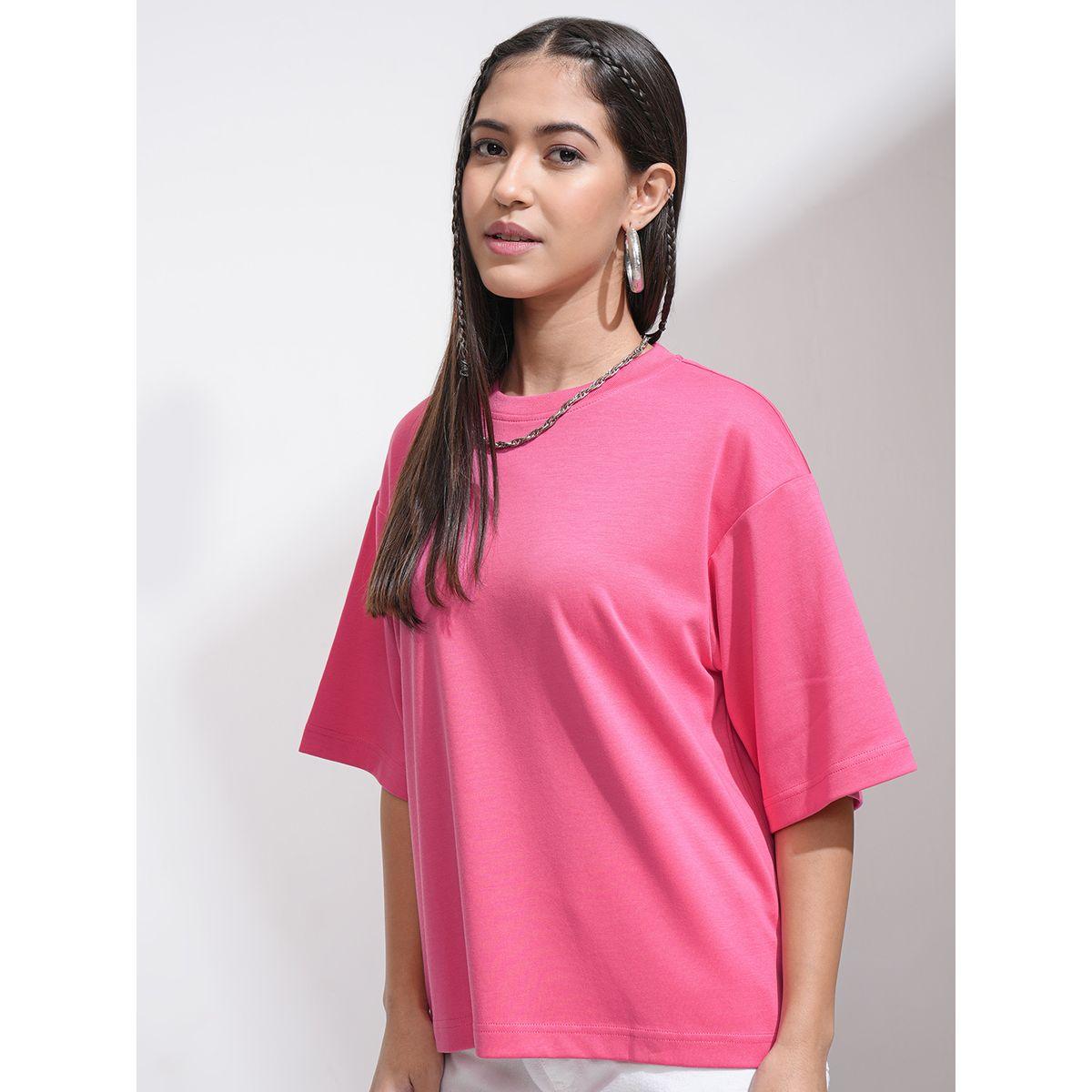 Tokyo Talkies X Styli Solid Drop Shoulder Oversized T-Shirt-women-clothing-tshirts-image-4