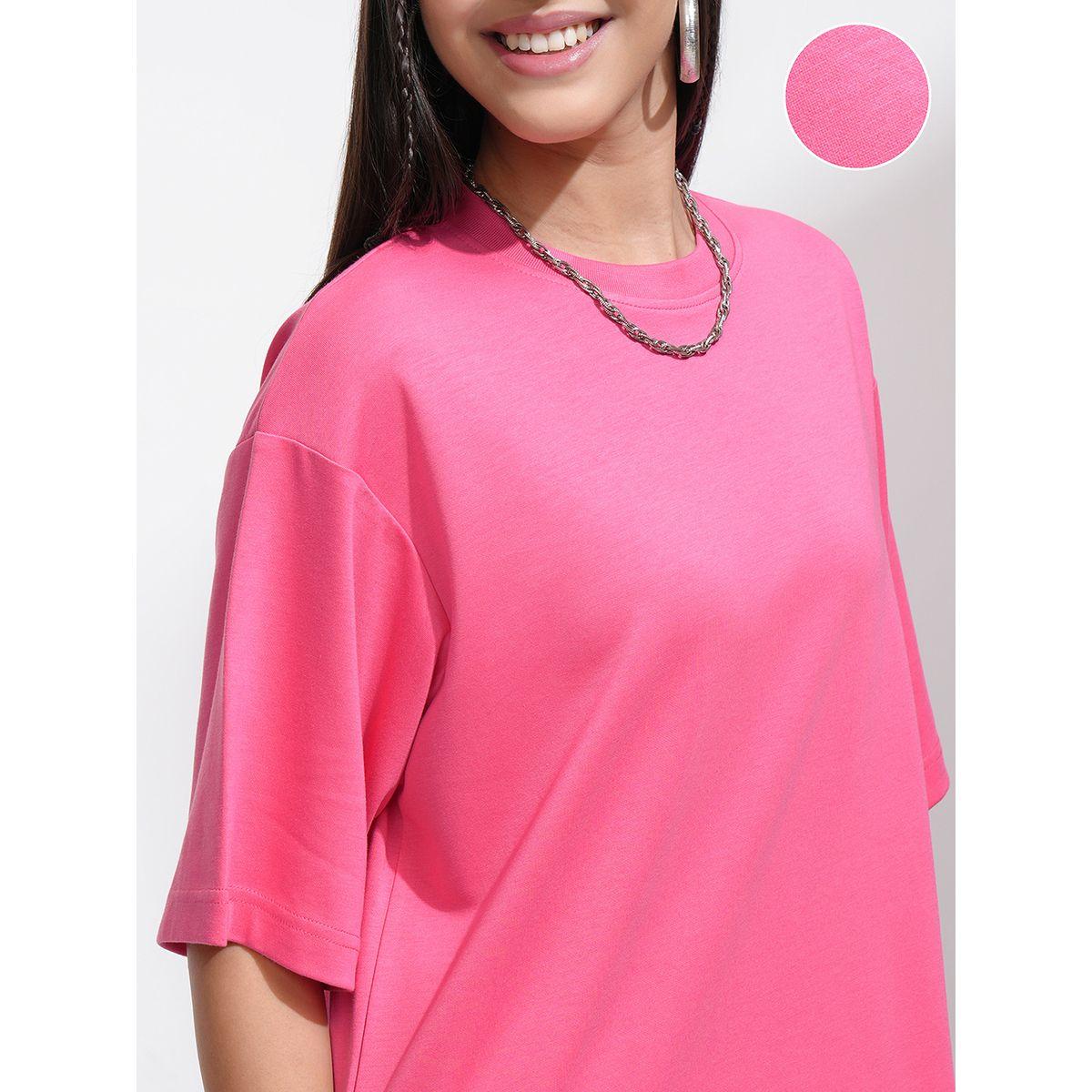 Tokyo Talkies X Styli Solid Drop Shoulder Oversized T-Shirt-women-clothing-tshirts-image-5