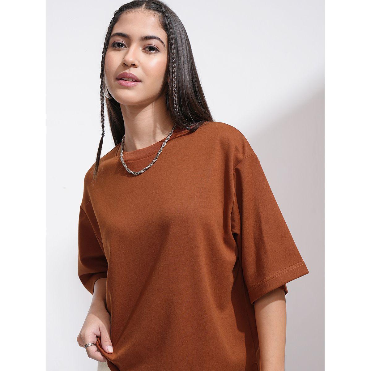 تيشيرت سادة فضفاض بأكتاف منخفضة طوكيو توكيز × ستايلي-women-clothing-tshirts-image-1