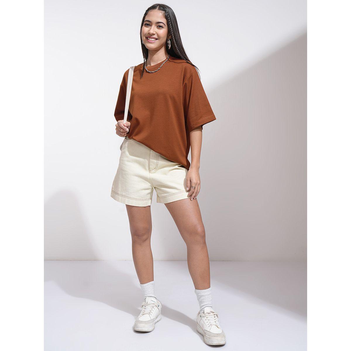 Tokyo Talkies X Styli Solid Drop Shoulder Oversized T-Shirt-women-clothing-tshirts-image-2
