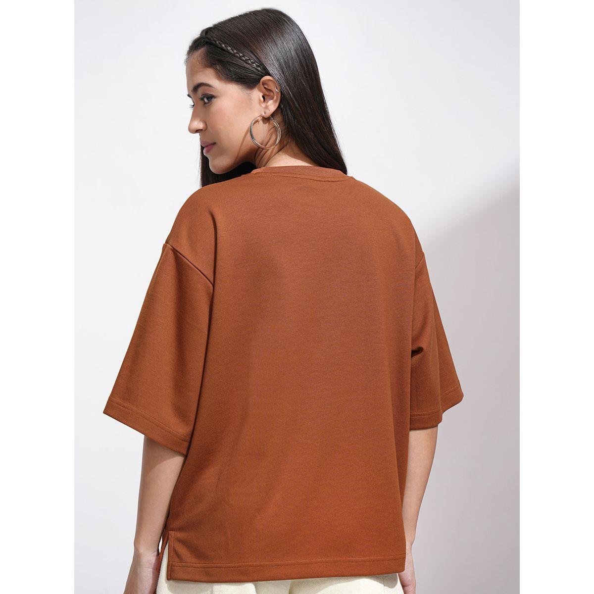 Tokyo Talkies X Styli Solid Drop Shoulder Oversized T-Shirt-women-clothing-tshirts-image-3