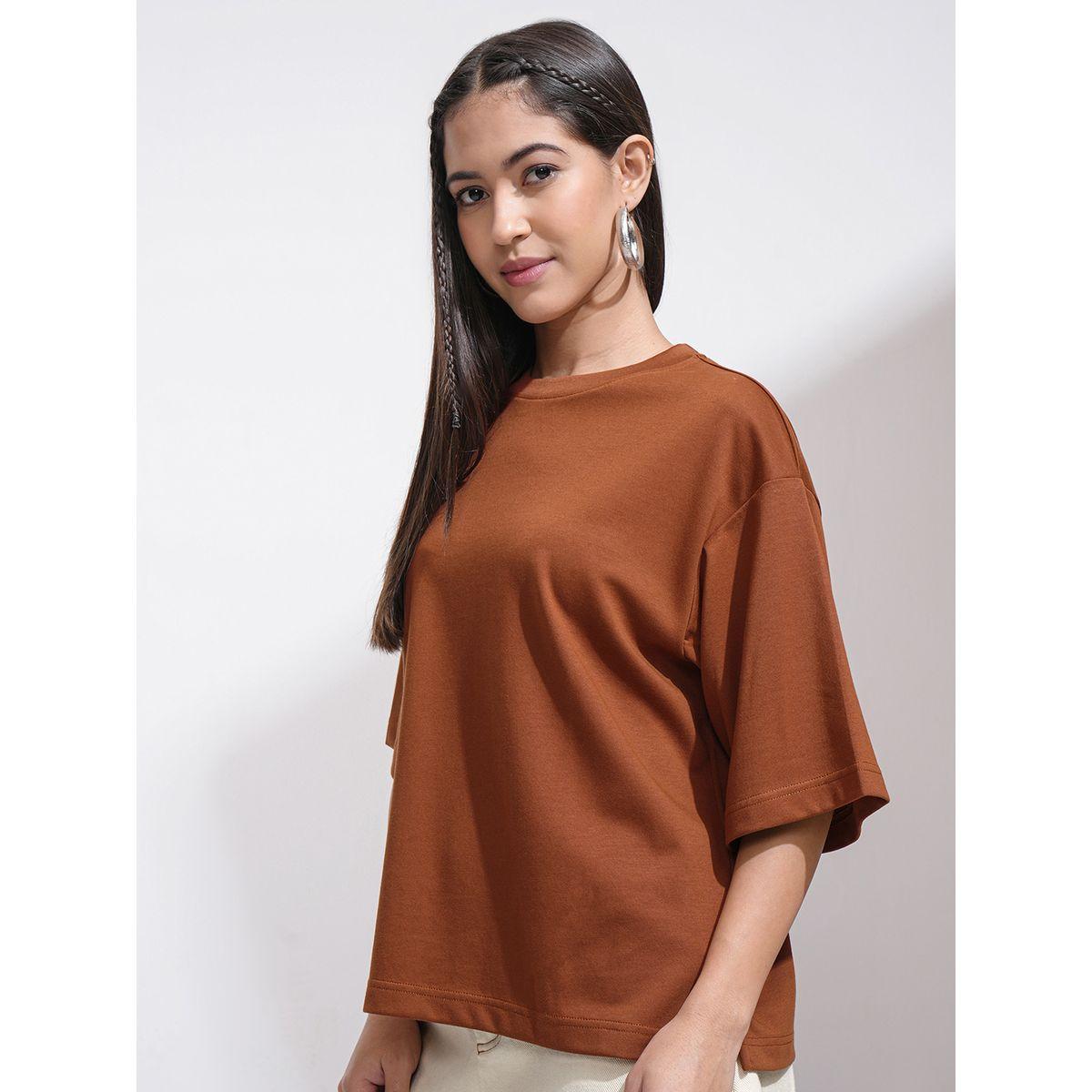 Tokyo Talkies X Styli Solid Drop Shoulder Oversized T-Shirt-women-clothing-tshirts-image-4