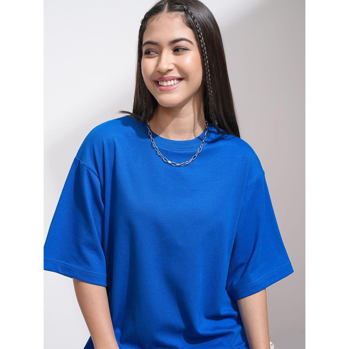 Tokyo Talkies X Styli Solid Drop Shoulder Oversized T-Shirt-women-clothing-tshirts-image-1