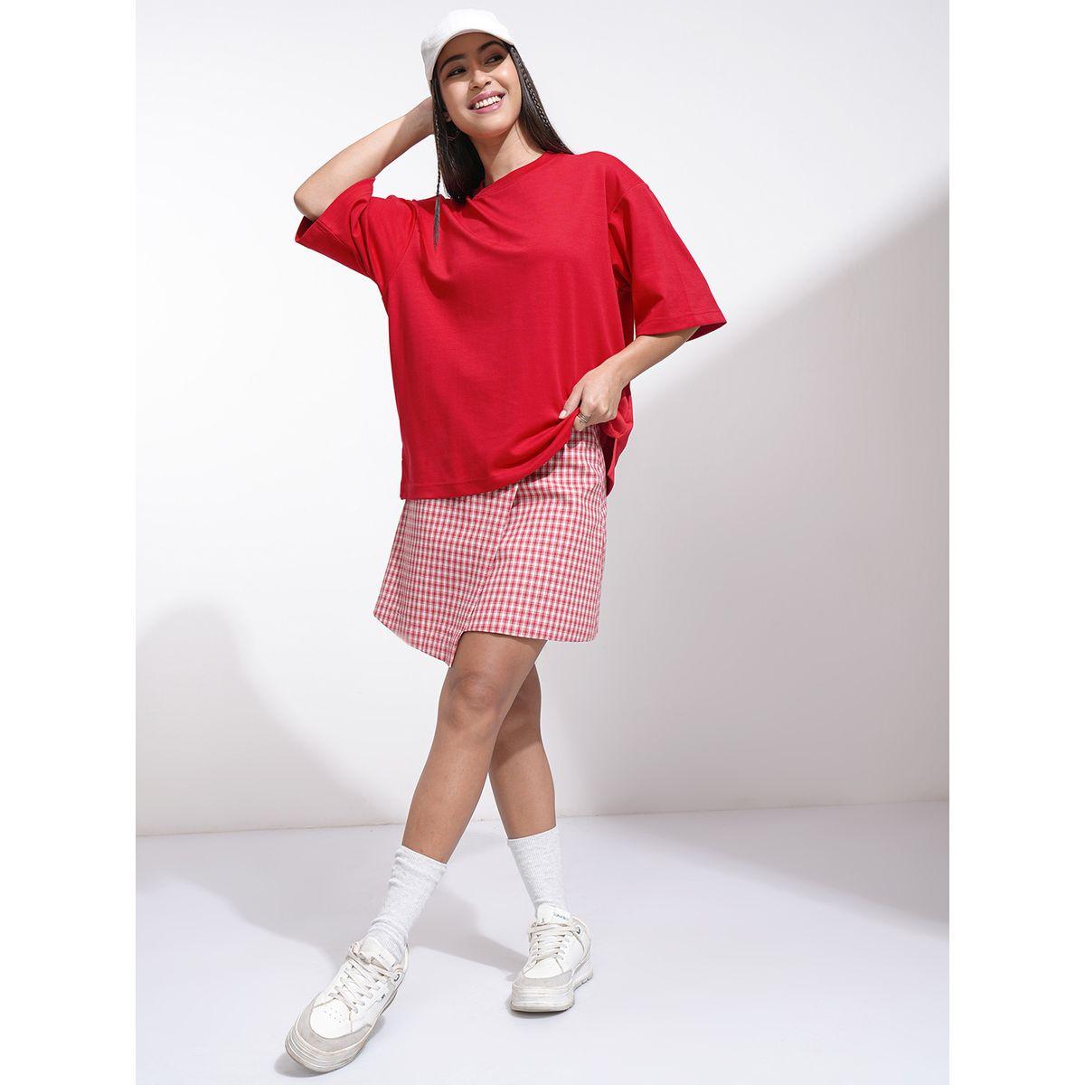 Tokyo Talkies X Styli Solid Round Neck Oversized T-Shirt-women-clothing-tshirts-image-2
