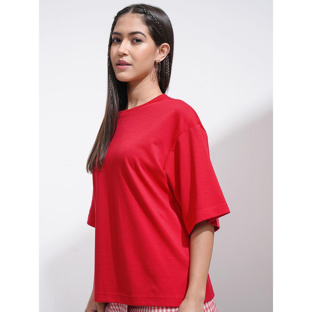تيشيرت سادة فضفاض بياقة دائرية طوكيو توكيز × ستايلي-women-clothing-tshirts-image-4