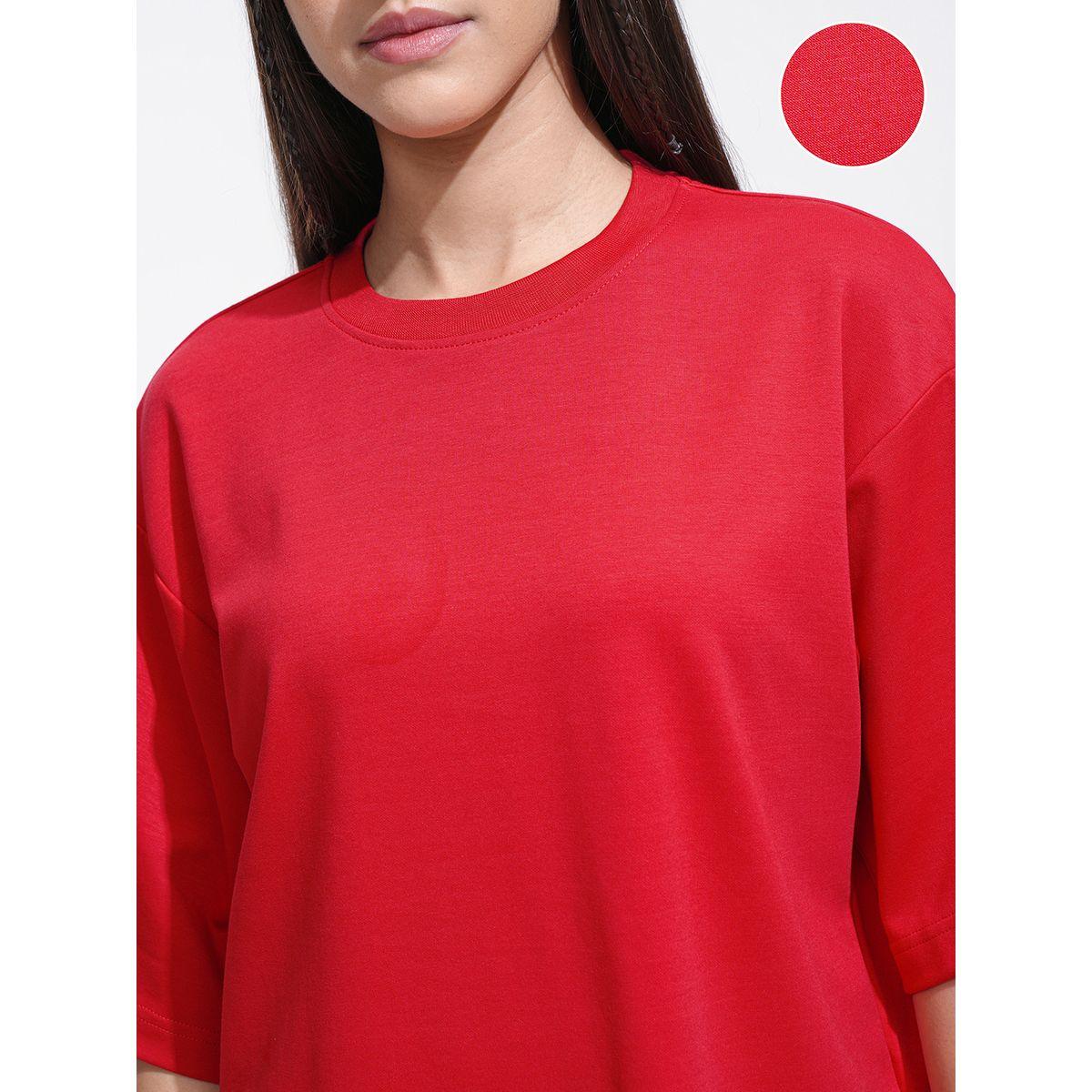 Tokyo Talkies X Styli Solid Round Neck Oversized T-Shirt-women-clothing-tshirts-image-5