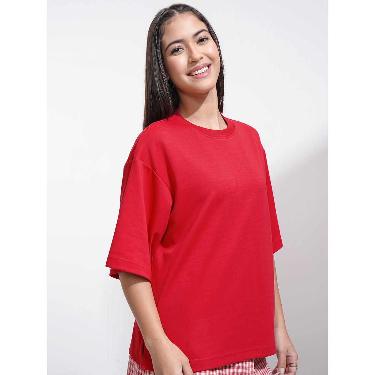 Tokyo Talkies X Styli Solid Round Neck Oversized T-Shirt-women-clothing-tshirts-image-6