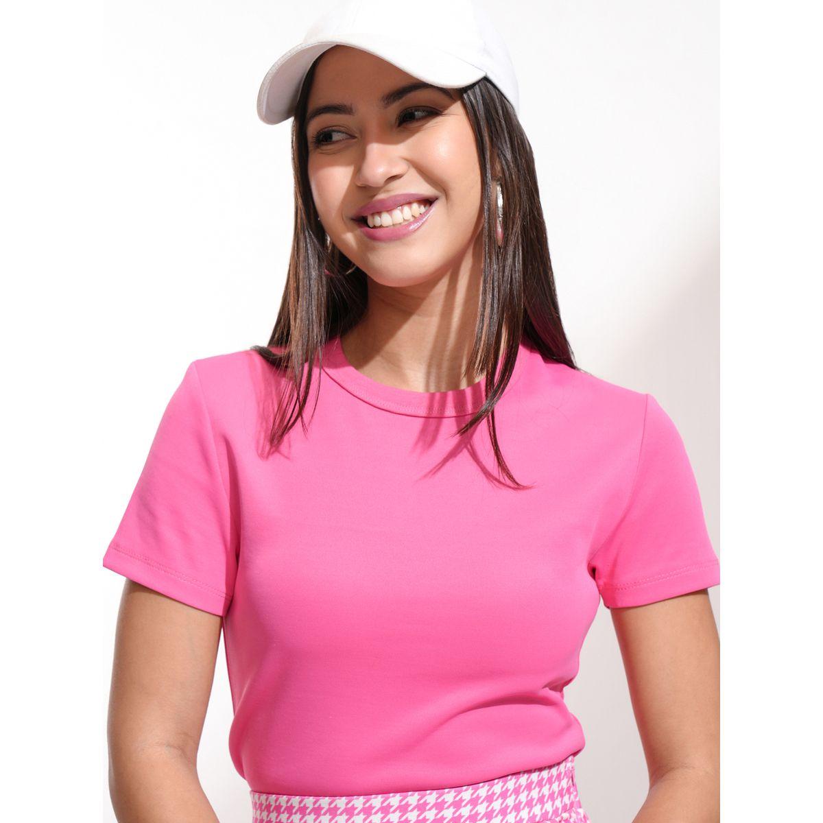 Tokyo Talkies X Styli Solid Round Neck Slim Fit T-Shirt-women-clothing-tshirts-image-1