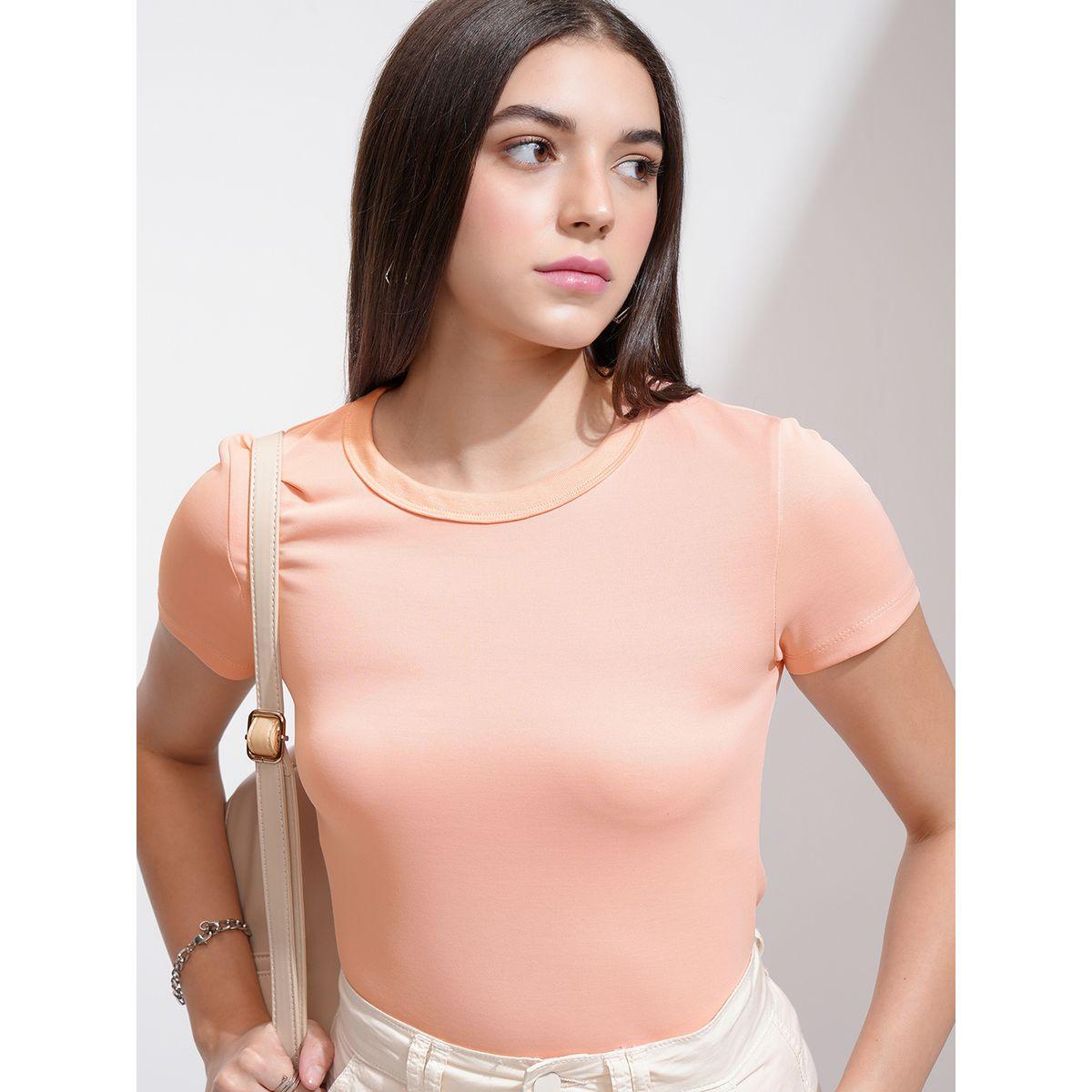 Tokyo Talkies X Styli Solid Round Neck Slim Fit T-Shirt-women-clothing-tshirts-image-1