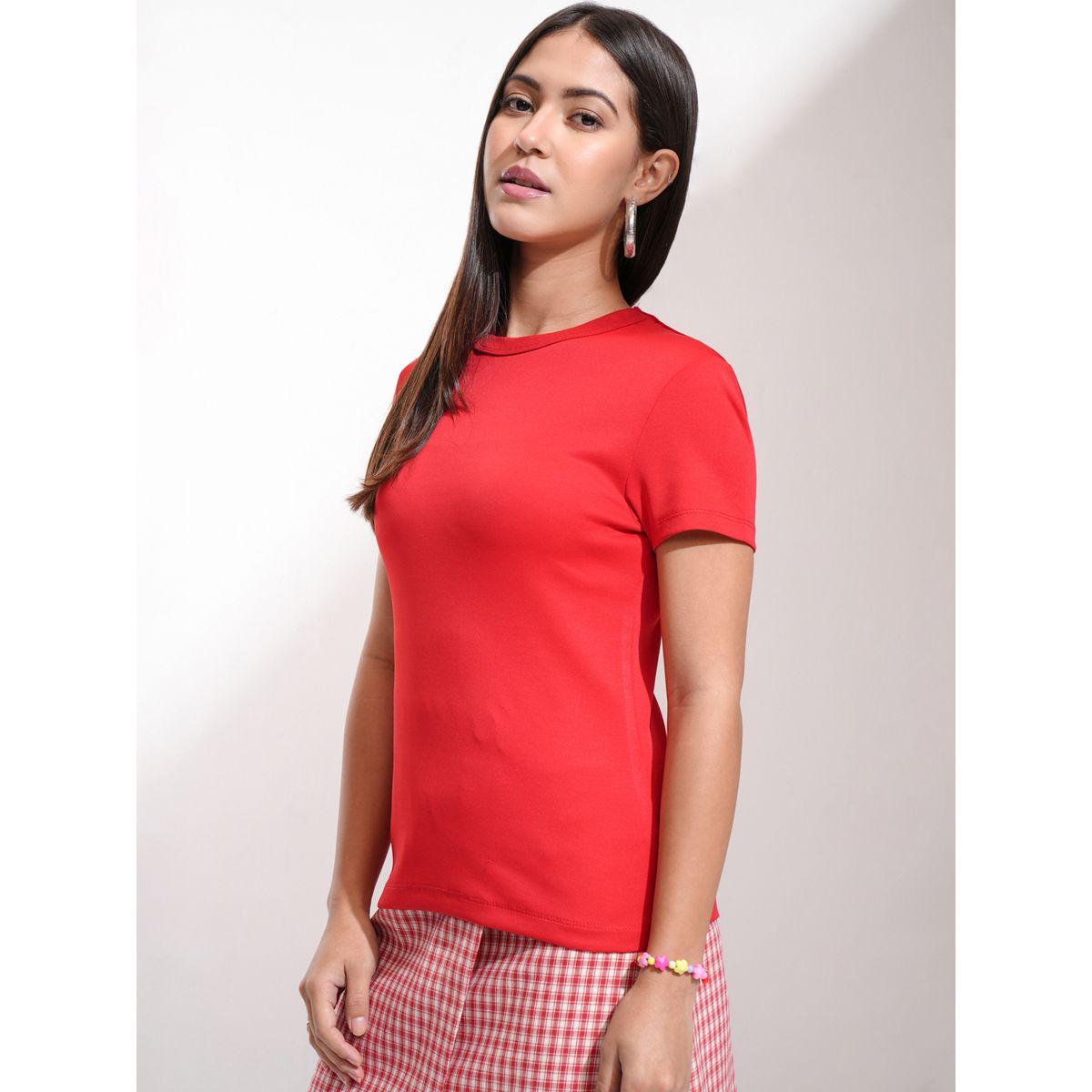 Tokyo Talkies X Styli Solid Round Neck Cotton T-Shirt-women-clothing-tshirts-image-4