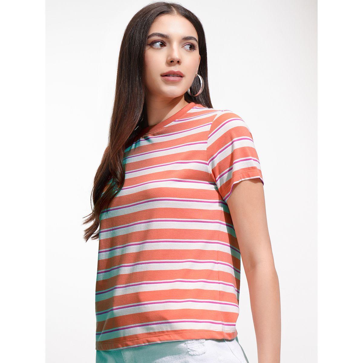 تيشيرت مخطط بقصة عادية وياقة دائرية طوكيو توكيز × ستايلي-women-clothing-tshirts-image-4