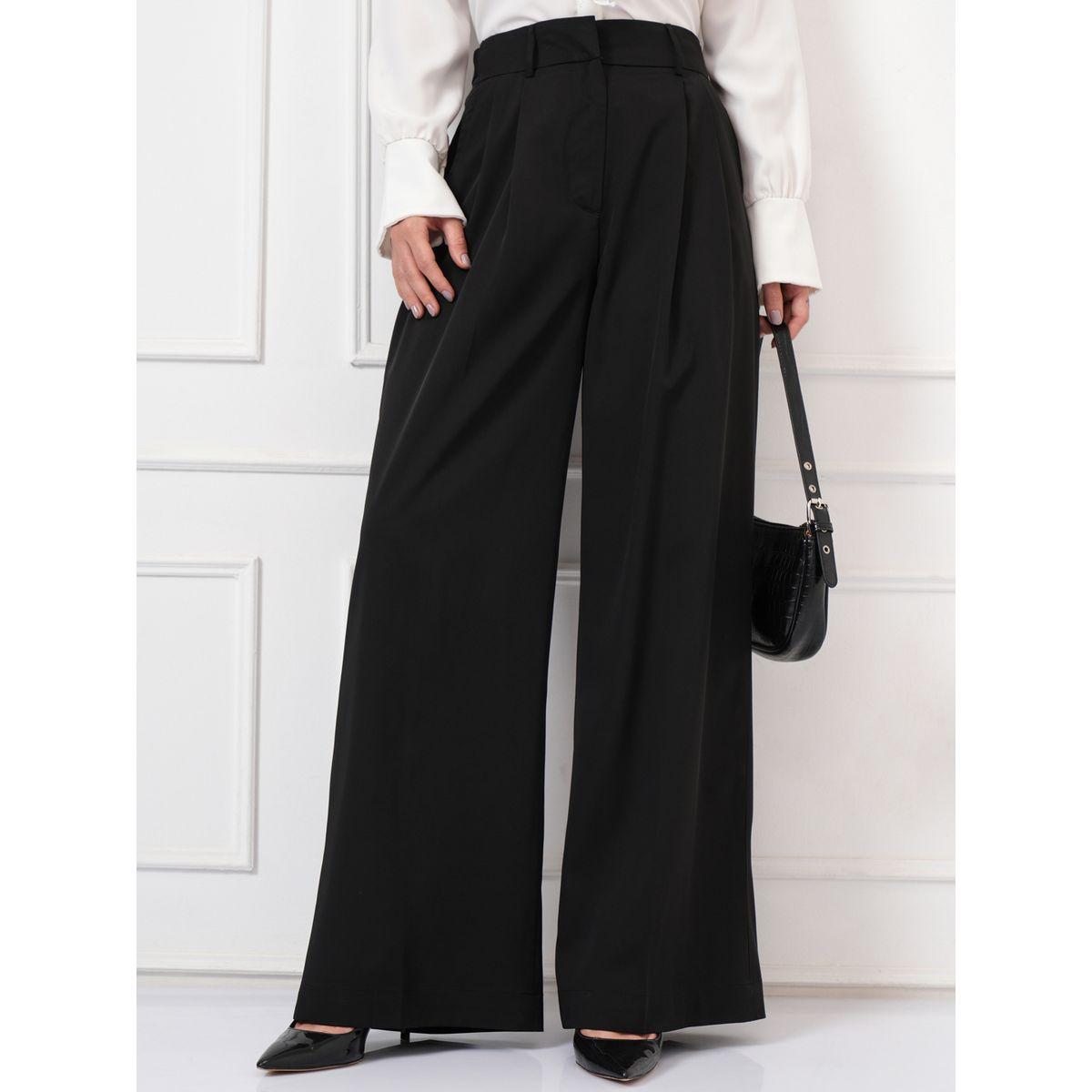 بنطال بكسرات وأرجل واسعة مع خصر متوسط طوكيو توكيز × ستايلي-women-clothing-bottoms-trousers-image-1
