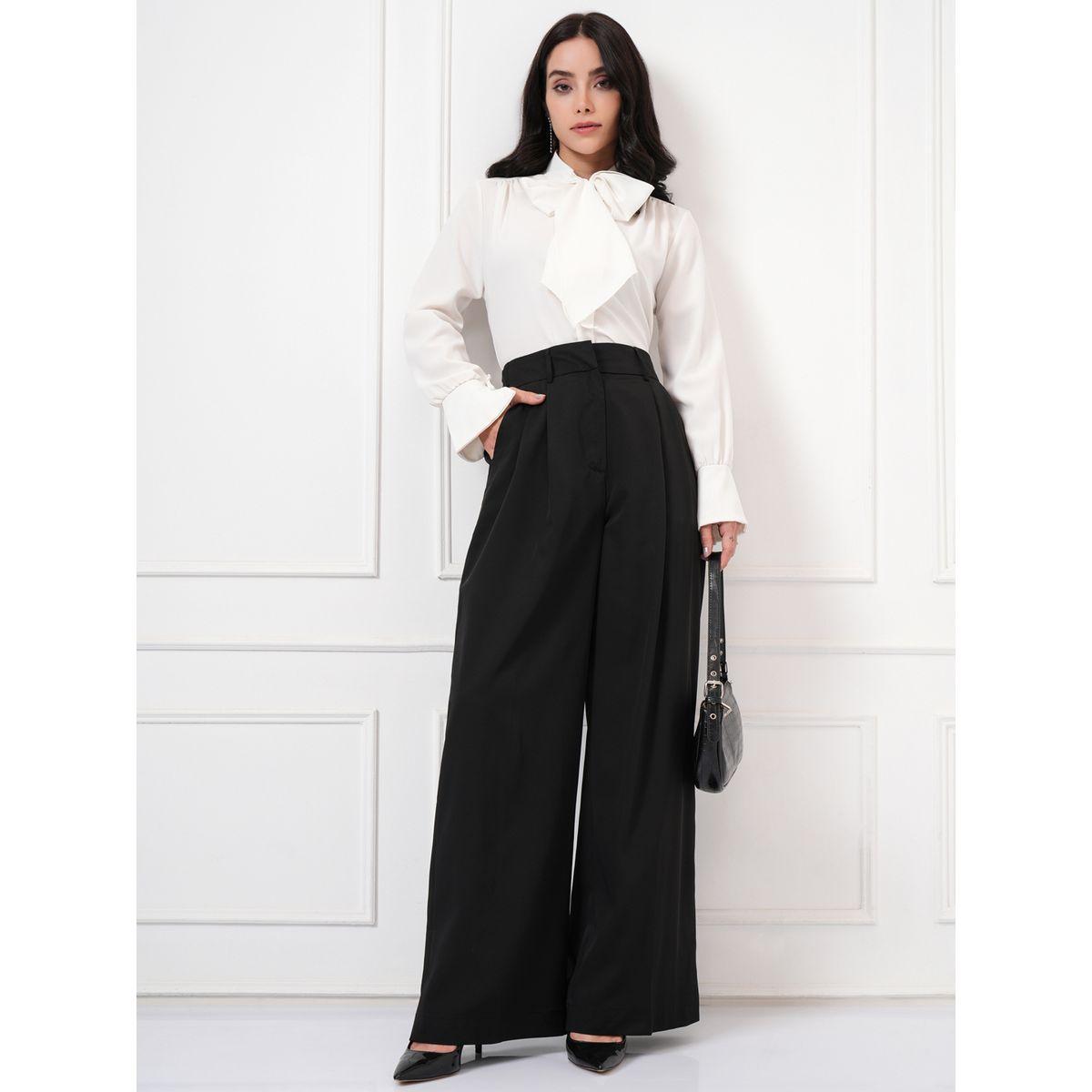 Tokyo Talkies X Styli Mid Rise Wide Leg Flared Pleated Trousers-women-clothing-bottoms-trousers-image-2