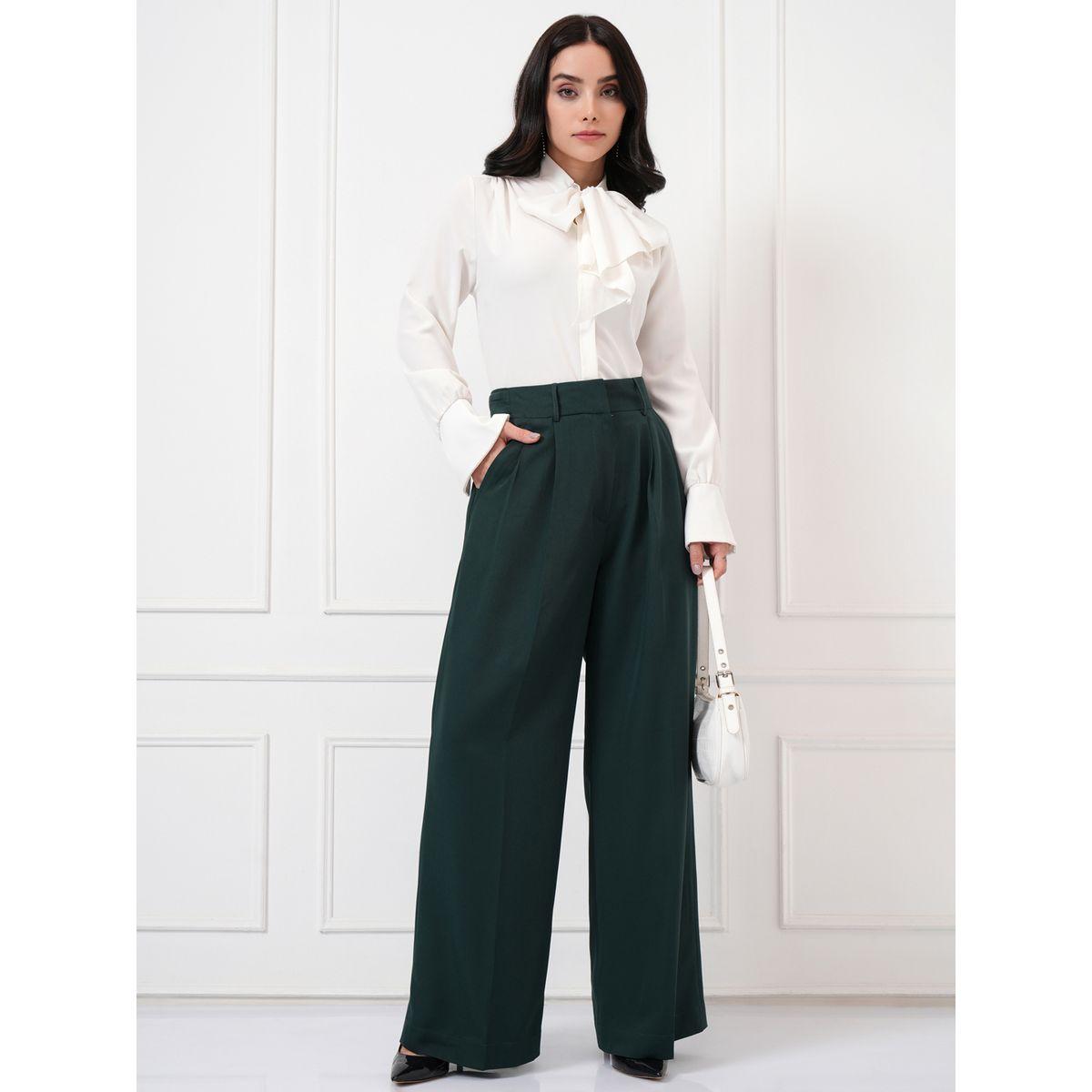 بنطال بكسرات وخصر متوسط مع أرجل واسعة طوكيو توكيز × ستايلي-women-clothing-bottoms-trousers-image-2
