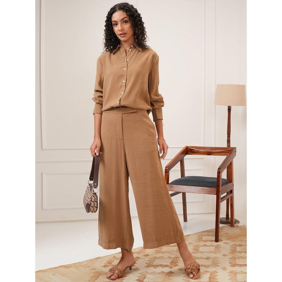 بنطال سادة بخصر متوسط وأرجل واسعة طوكيو توكيز × ستايلي-women-clothing-bottoms-trousers-image-2