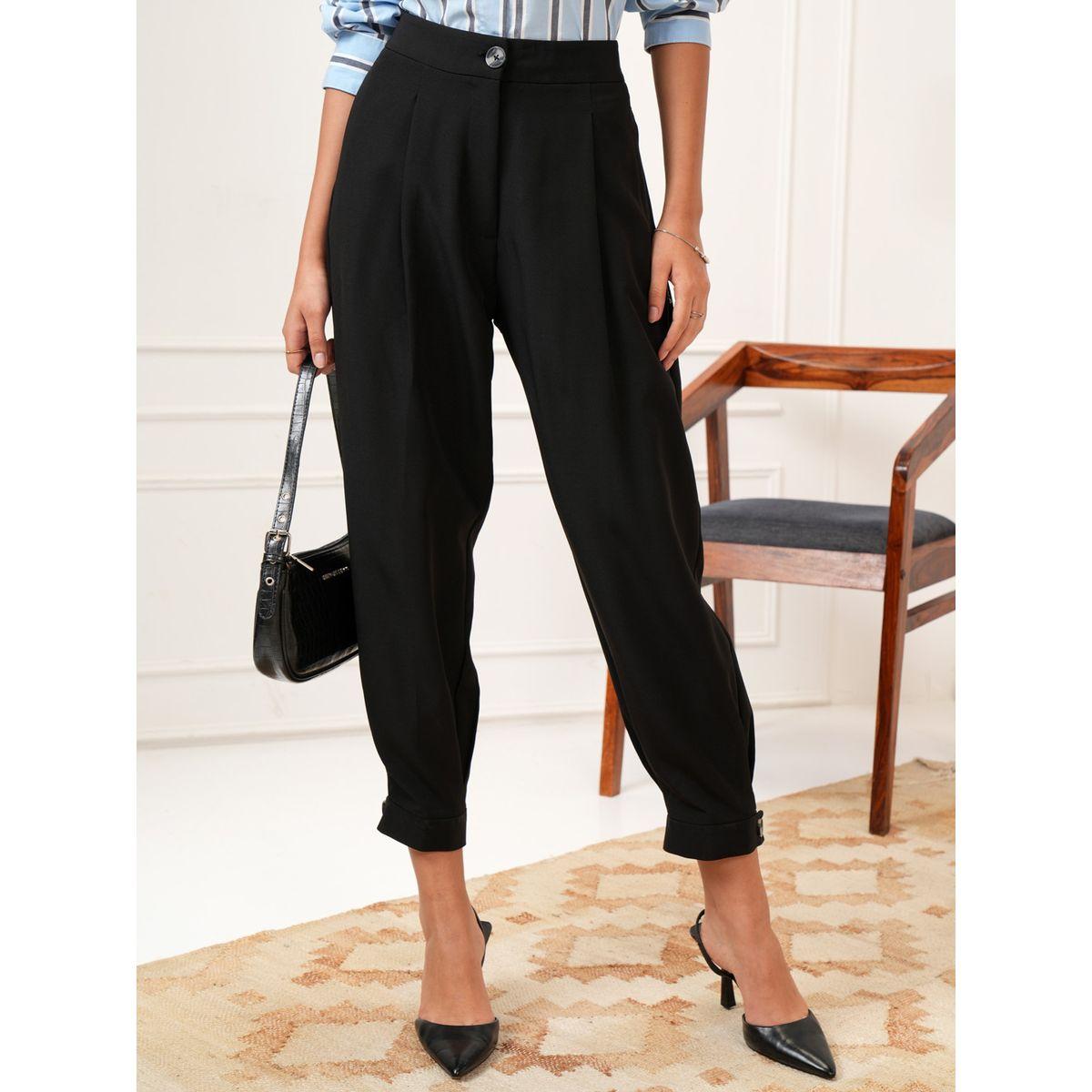Tokyo Talkies X Styli Solid Mid Rise Pleated Tailored Crop Trousers-women-clothing-bottoms-trousers-image-1