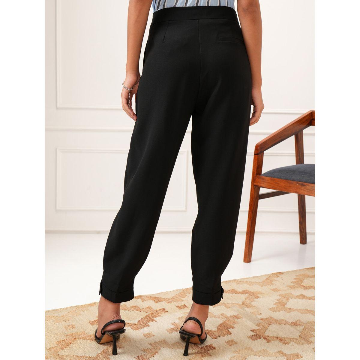 Tokyo Talkies X Styli Solid Mid Rise Pleated Tailored Crop Trousers-women-clothing-bottoms-trousers-image-3
