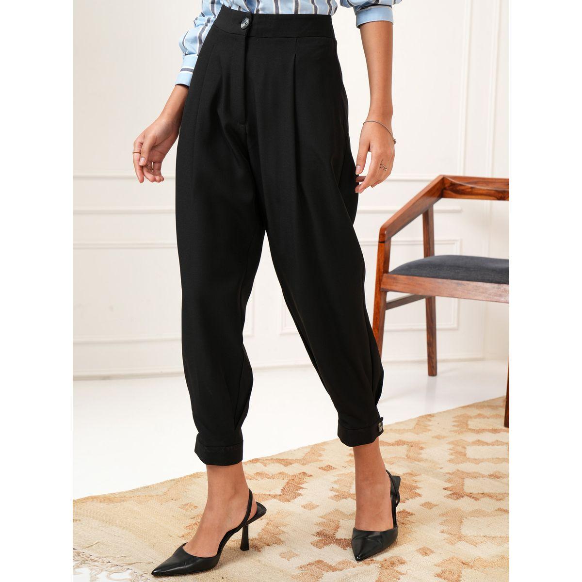Tokyo Talkies X Styli Solid Mid Rise Pleated Tailored Crop Trousers-women-clothing-bottoms-trousers-image-4