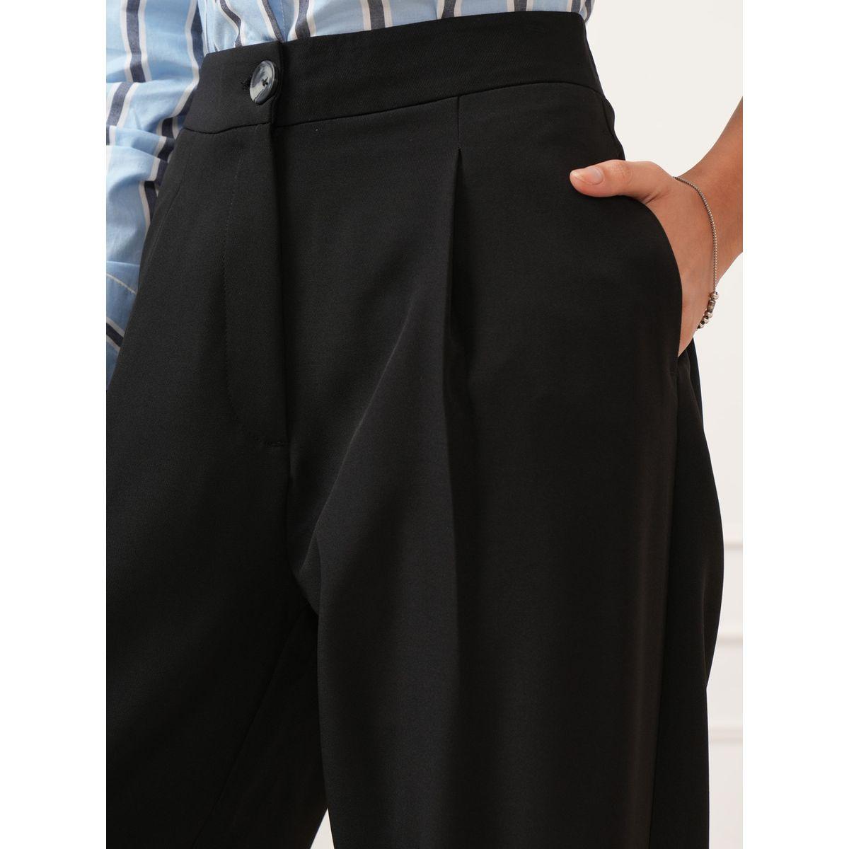 Tokyo Talkies X Styli Solid Mid Rise Pleated Tailored Crop Trousers-women-clothing-bottoms-trousers-image-5