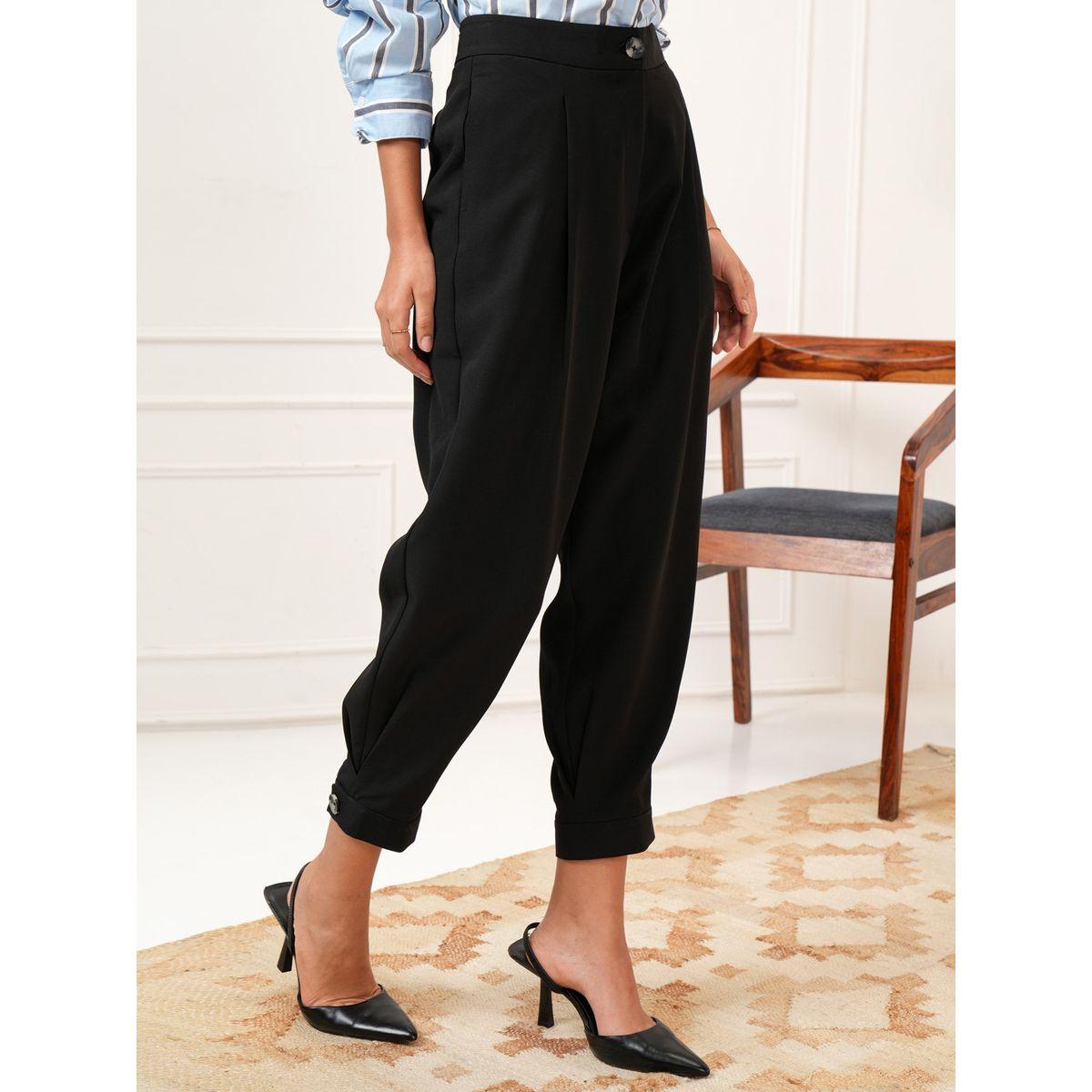 Tokyo Talkies X Styli Solid Mid Rise Pleated Tailored Crop Trousers-women-clothing-bottoms-trousers-image-6