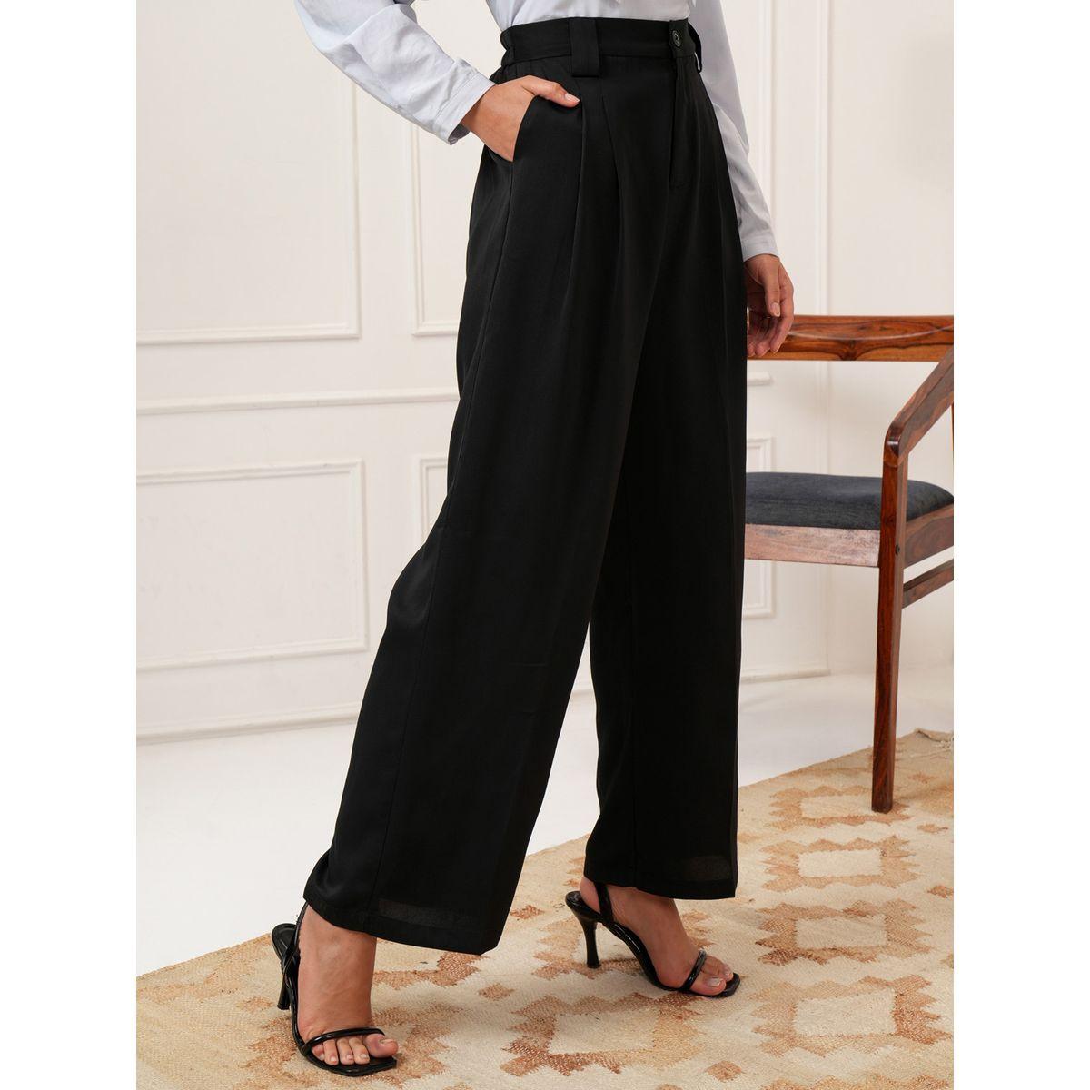بنطال بكسرات بخصر متوسط وحافة واسعة طوكيو توكيز × ستايلي-women-clothing-bottoms-trousers-image-1