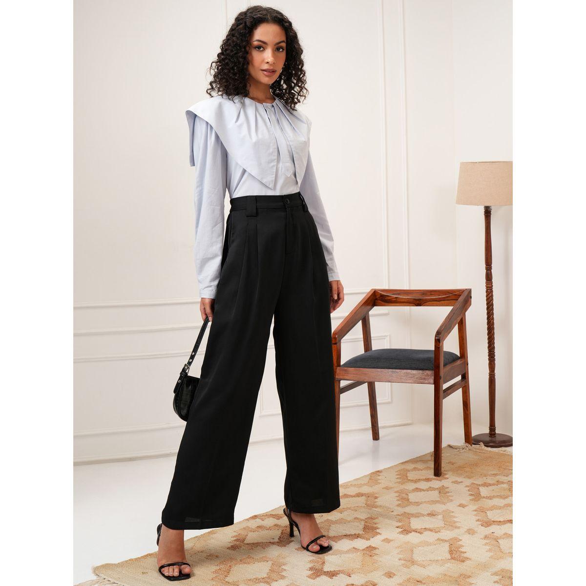 بنطال بكسرات بخصر متوسط وحافة واسعة طوكيو توكيز × ستايلي-women-clothing-bottoms-trousers-image-2