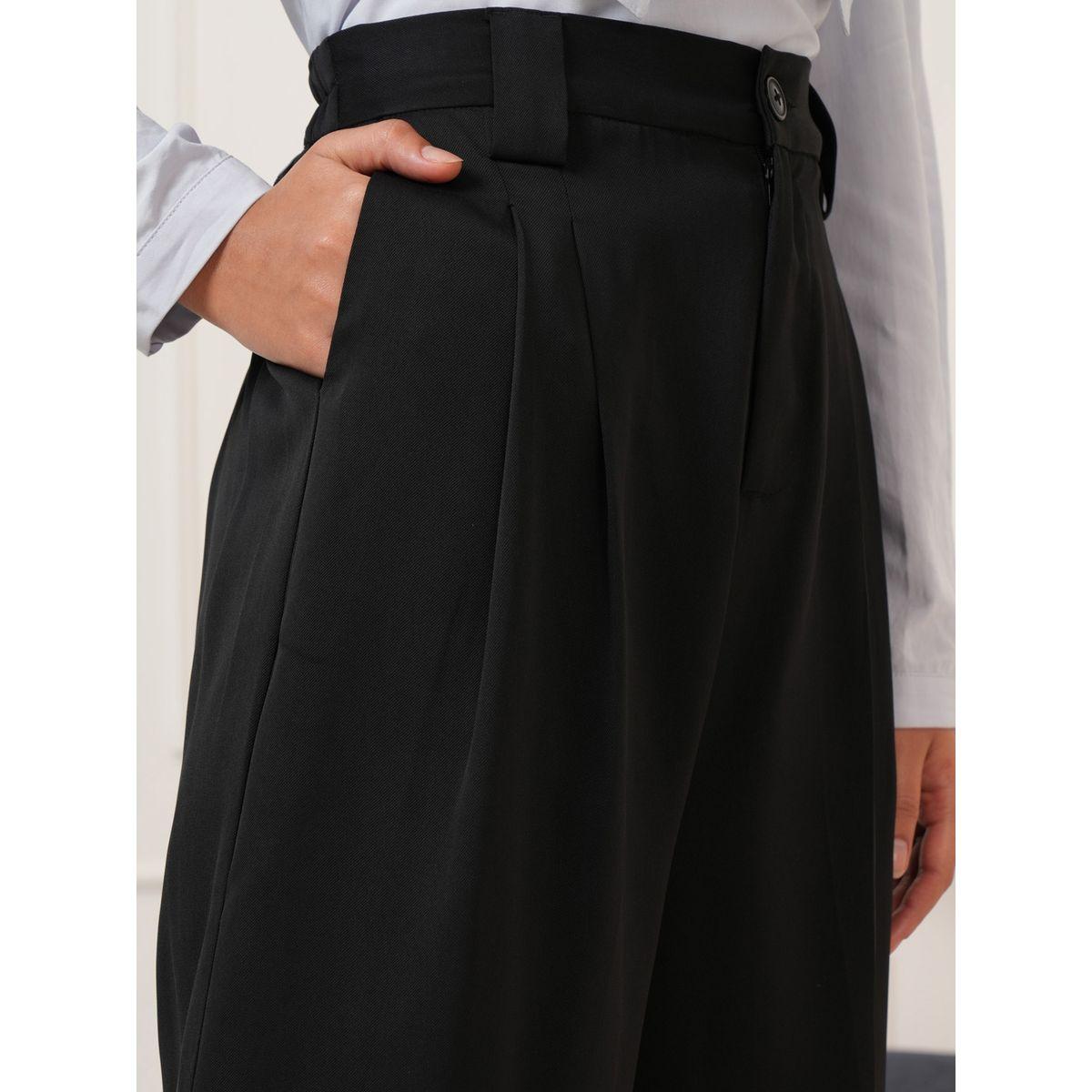 بنطال بكسرات بخصر متوسط وحافة واسعة طوكيو توكيز × ستايلي-women-clothing-bottoms-trousers-image-5