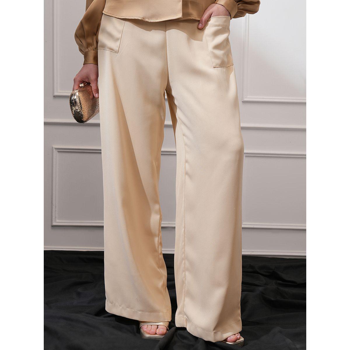 بنطال بأرجل واسعة وتفاصيل كسرات طوكيو توكيز × ستايلي-women-clothing-bottoms-trousers-image-1