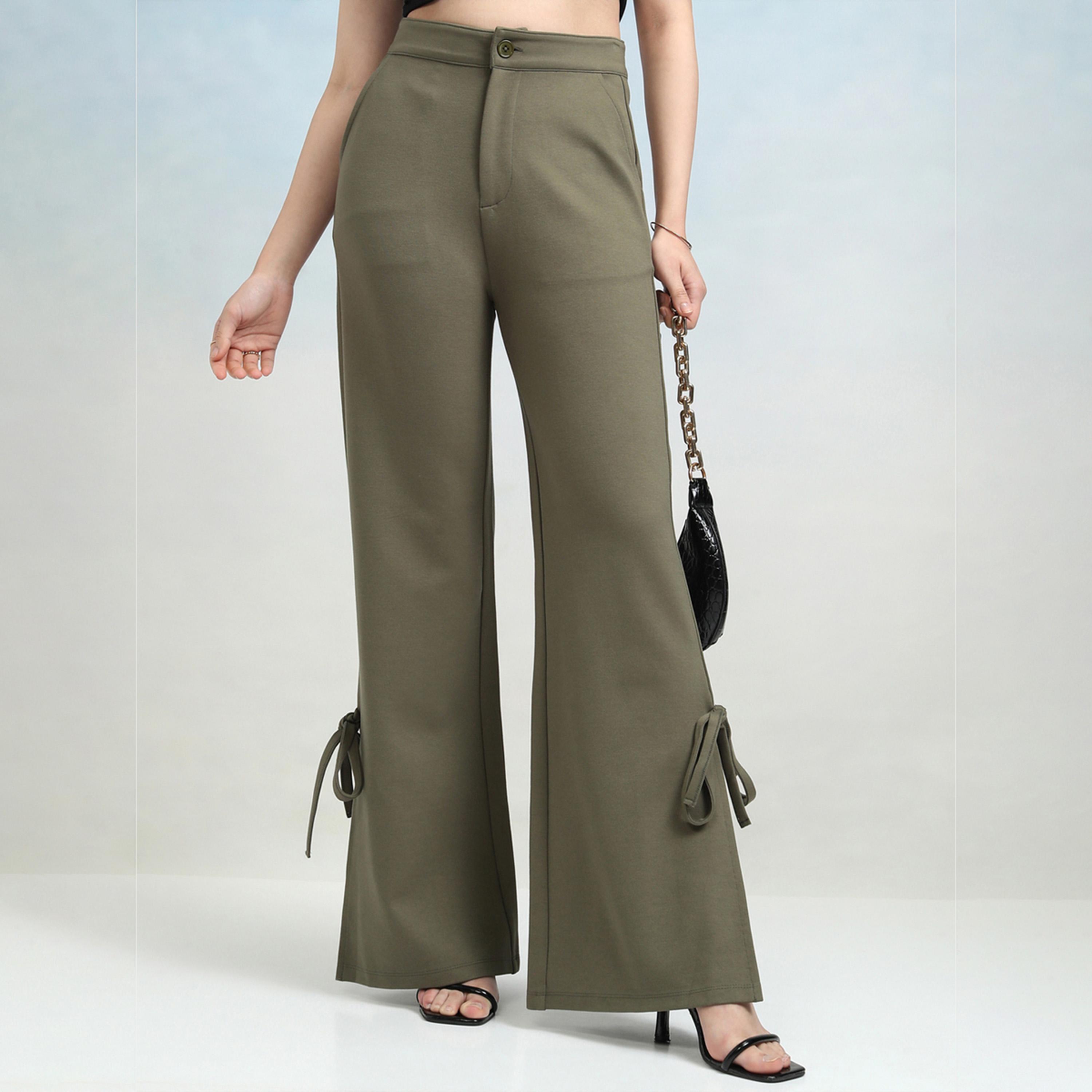 Tokyo Talkies X Styli Mid Rise Flared Trousers with Bow Tie Detail-women-clothing-bottoms-trousers-image-1
