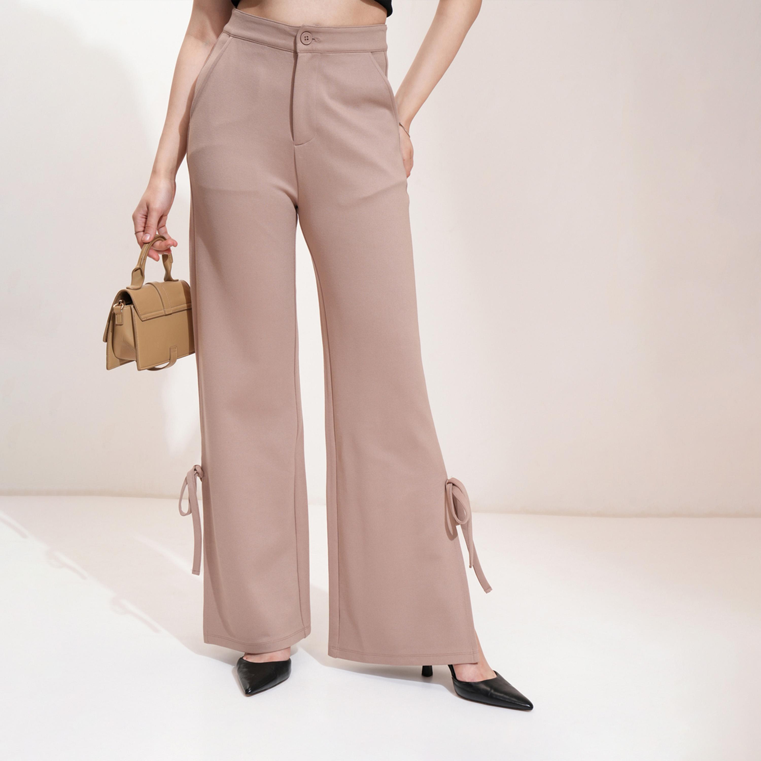 طوكيو توكيز ستايلي - بنطال بخصر متوسط الارتفاع مع تفاصيل فيونكة-women-clothing-bottoms-trousers-image-1