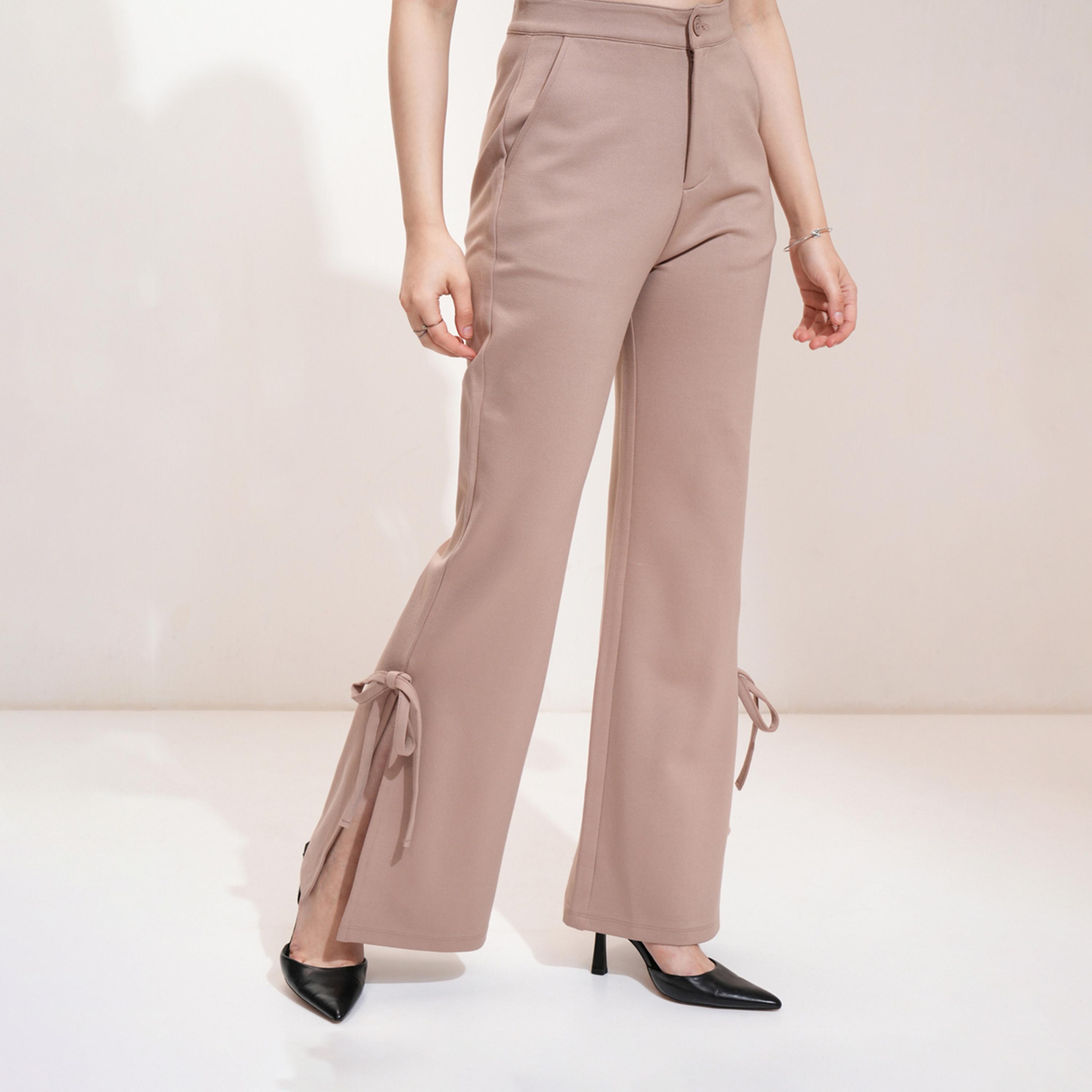 طوكيو توكيز ستايلي - بنطال بخصر متوسط الارتفاع مع تفاصيل فيونكة-women-clothing-bottoms-trousers-image-3