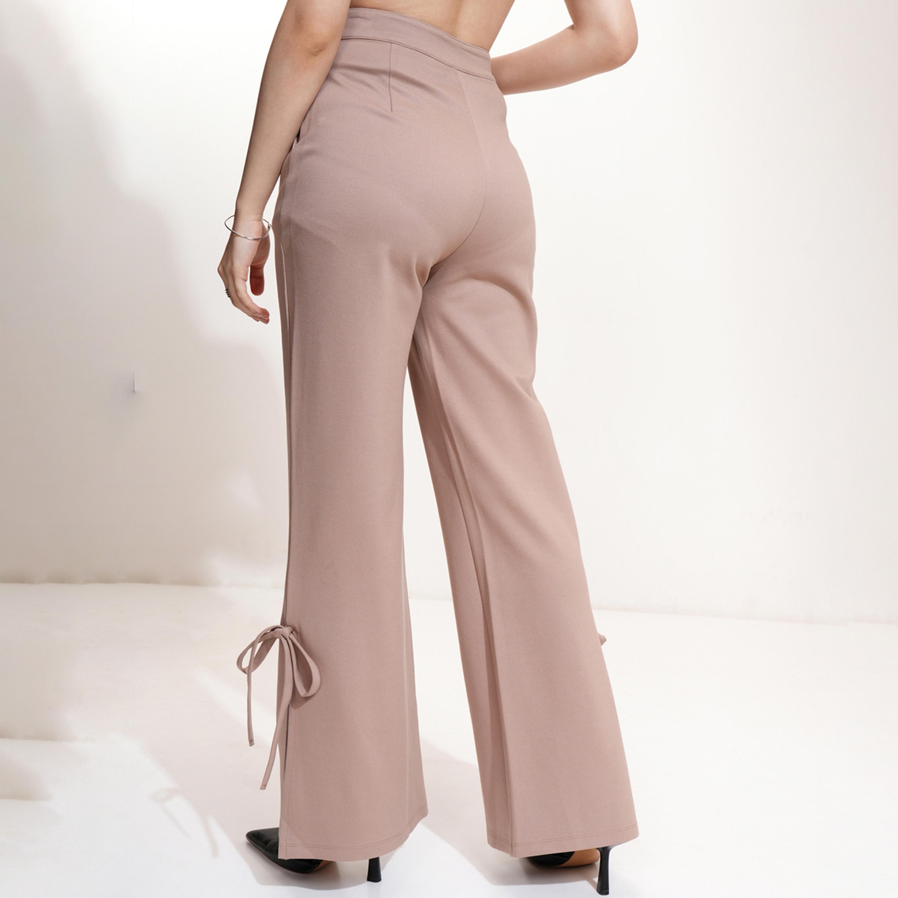 Tokyo Talkies X Styli Mid Rise Flared Trousers with Bow Tie Detail-women-clothing-bottoms-trousers-image-5