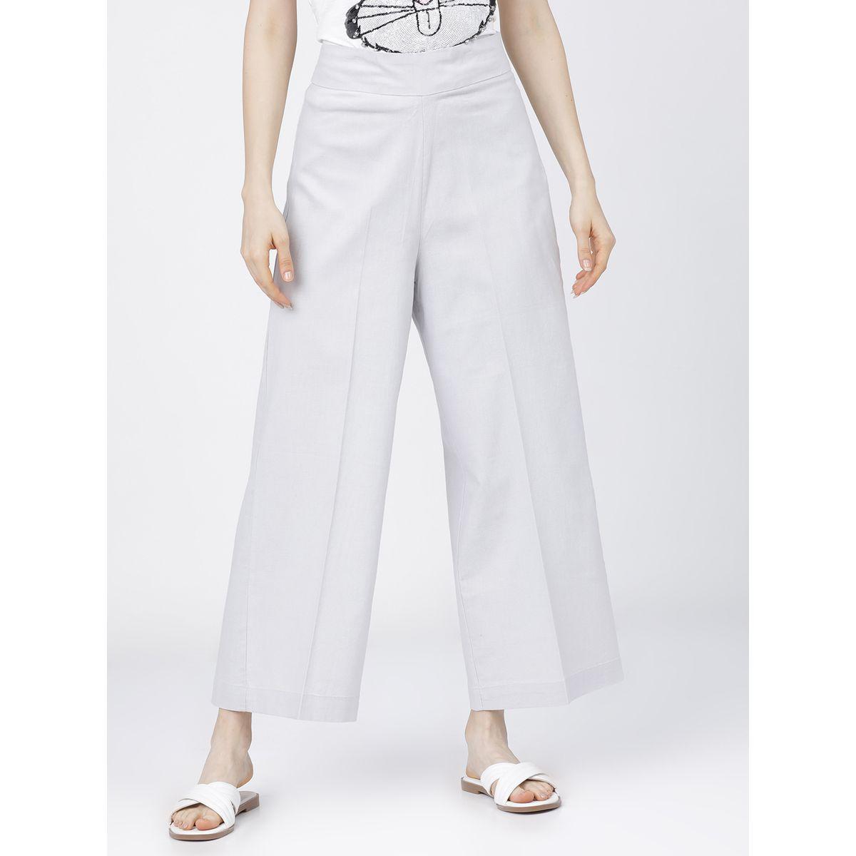 بنطال سادة بخصر عالي وحافة واسعة طوكيو توكيز × ستايلي-women-clothing-bottoms-trousers-image-1