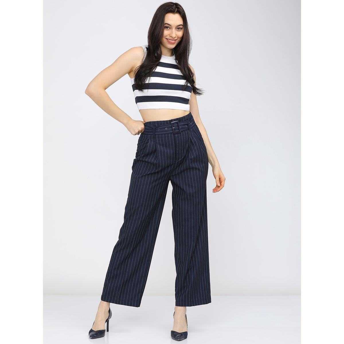 بنطال مخطط بخصر عالي طوكيو توكيز × ستايلي-women-clothing-bottoms-trousers-image-5