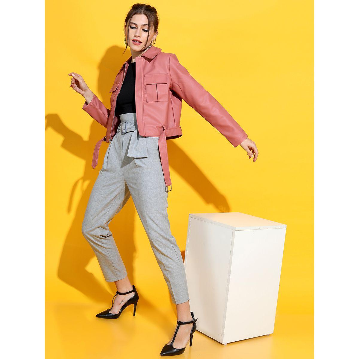 Tokyo Talkies X Styli Solid High Rise Tapered Fit Trousers with Belt-women-clothing-bottoms-trousers-image-2