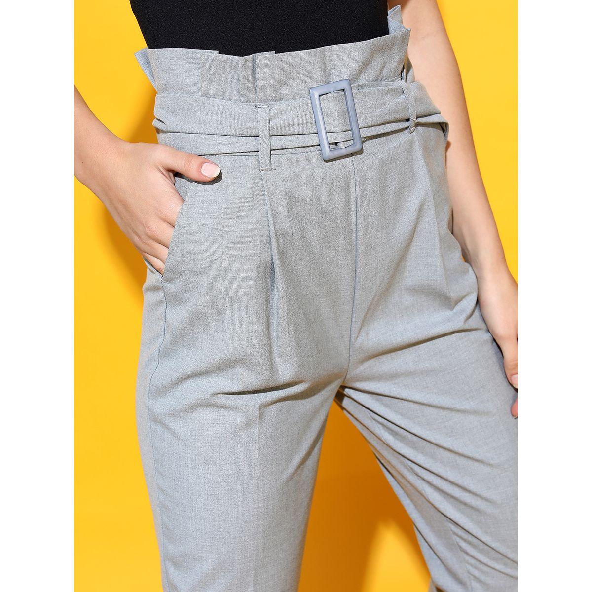 Tokyo Talkies X Styli Solid High Rise Tapered Fit Trousers with Belt-women-clothing-bottoms-trousers-image-4