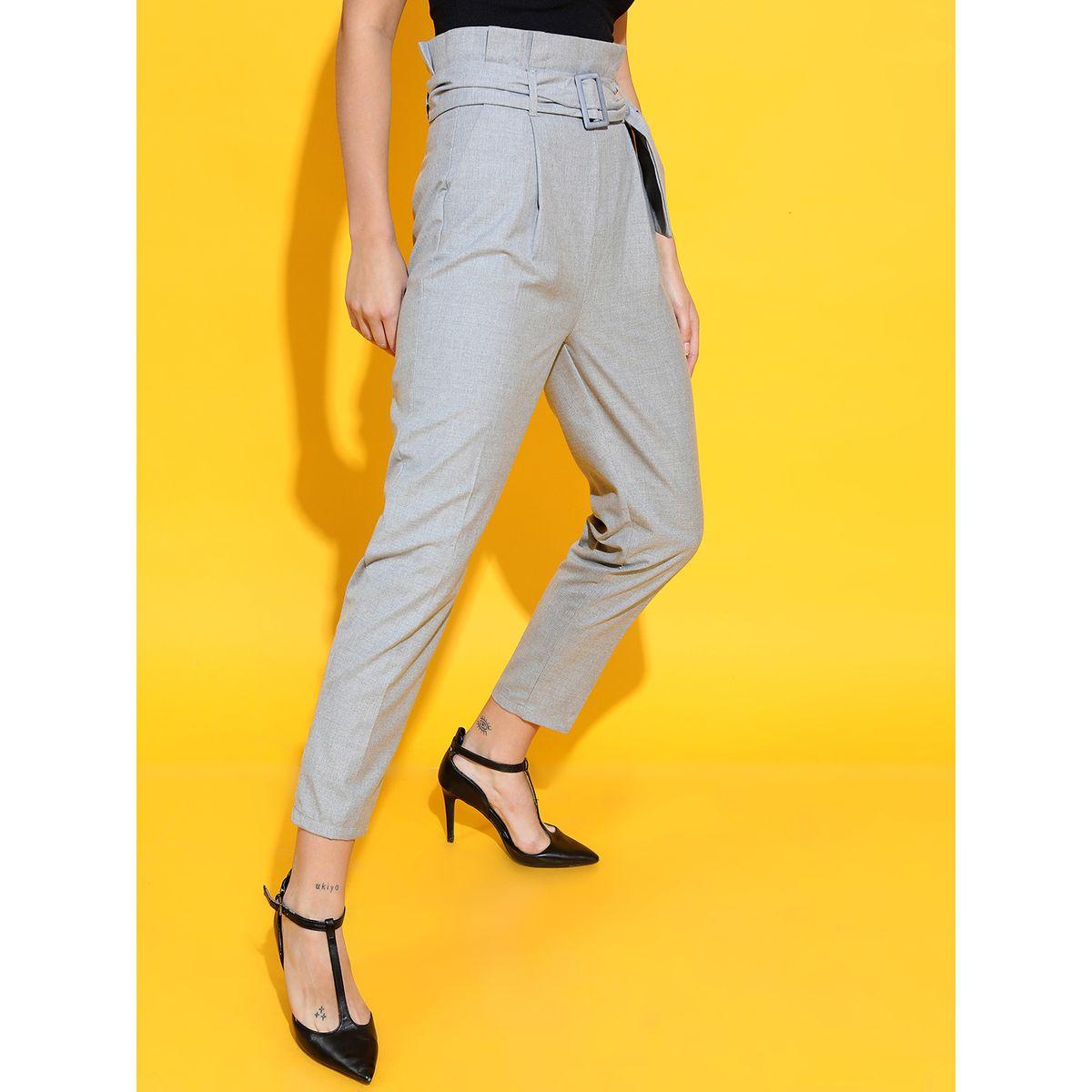 Tokyo Talkies X Styli Solid High Rise Tapered Fit Trousers with Belt-women-clothing-bottoms-trousers-image-6