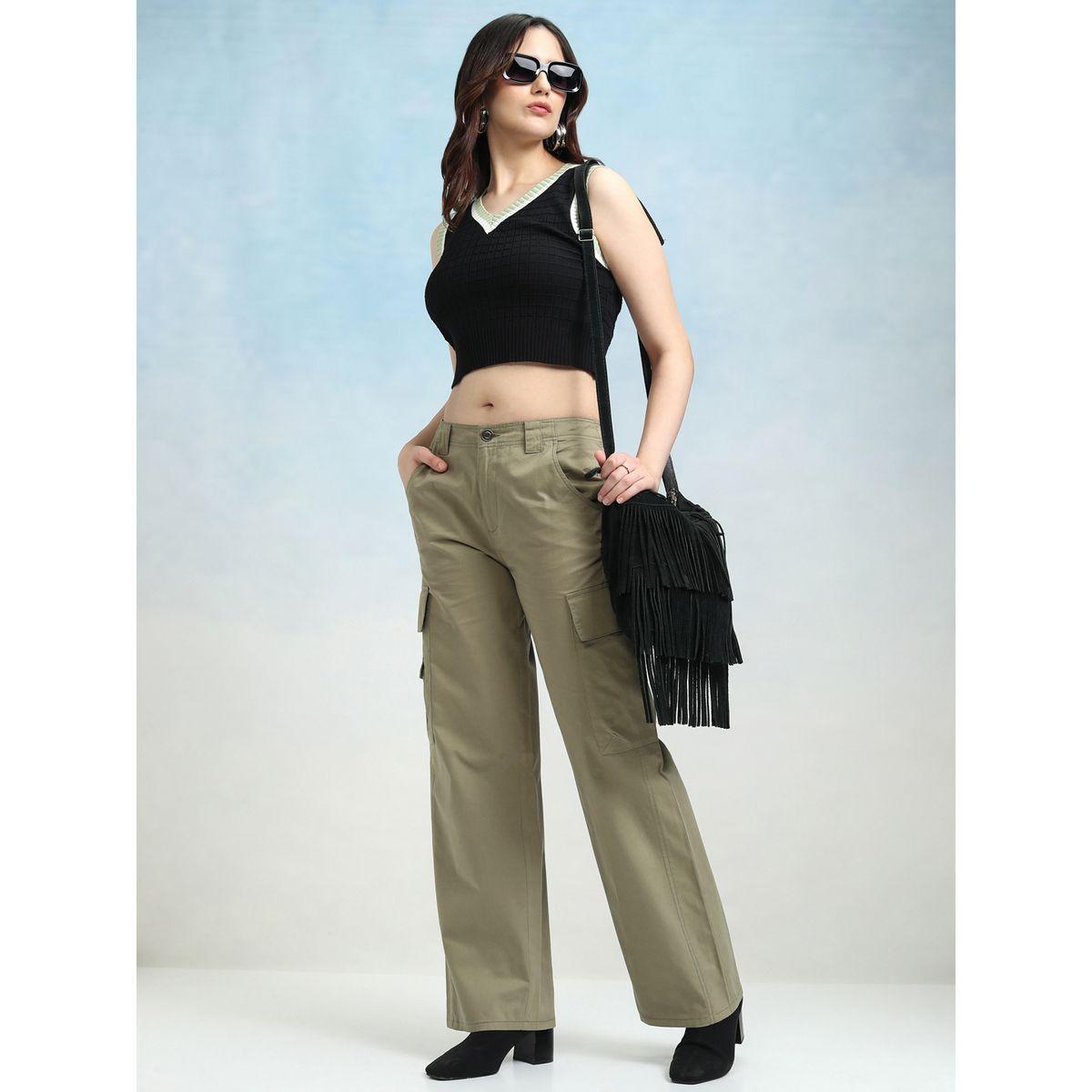 بنطال سادة بأرجل مستقيمة وخصر متوسط مع جيوب طوكيو توكيز × ستايلي-women-clothing-bottoms-trousers-image-2