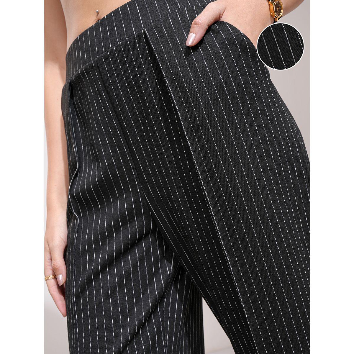 بنطال مخطط بقصة مستقيمة وتفاصيل مدروزة طوكيو توكيز × ستايلي-women-clothing-bottoms-trousers-image-5