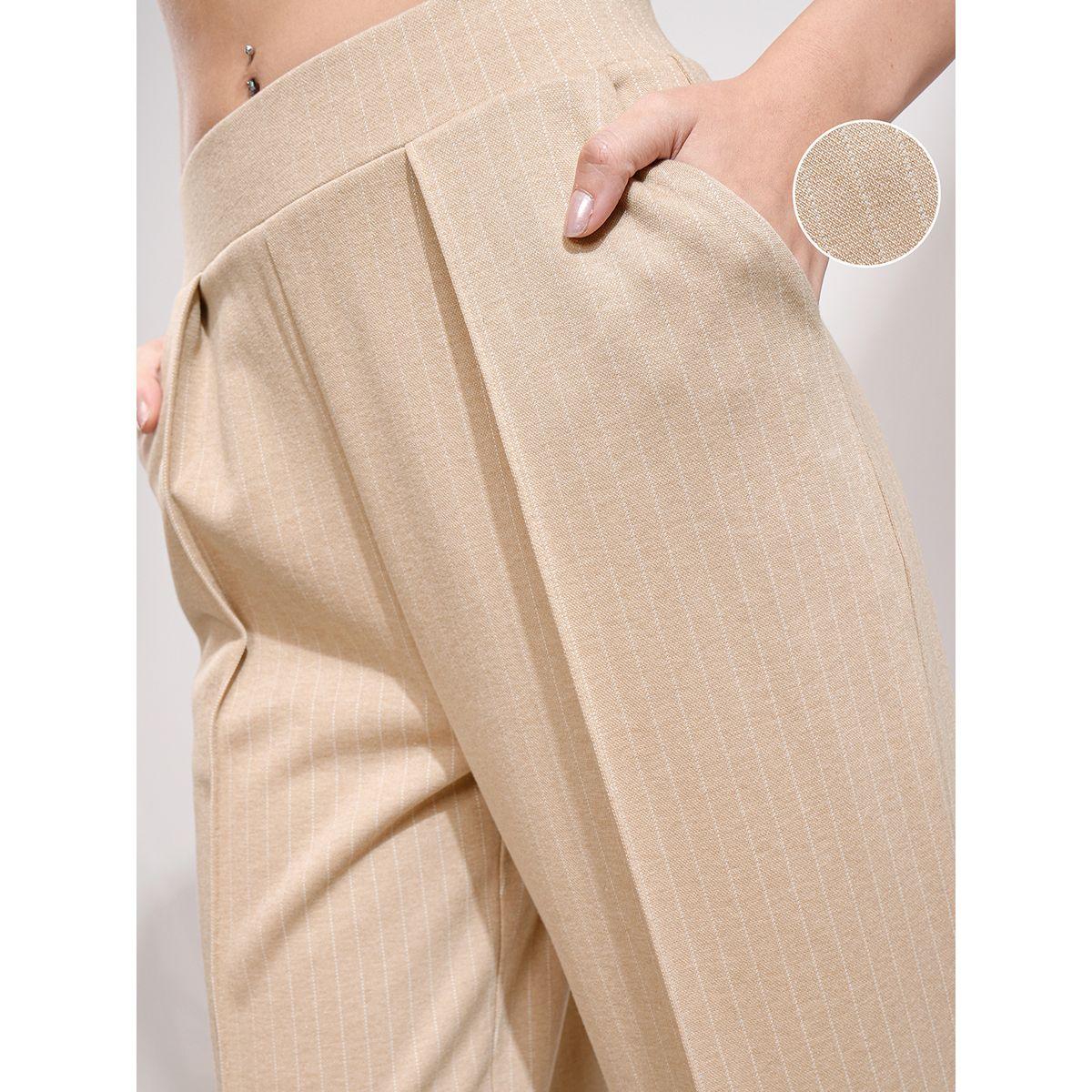بنطال مخطط بقصة مستقيمة وتفاصيل مدروزة طوكيو توكيز × ستايلي-women-clothing-bottoms-trousers-image-5