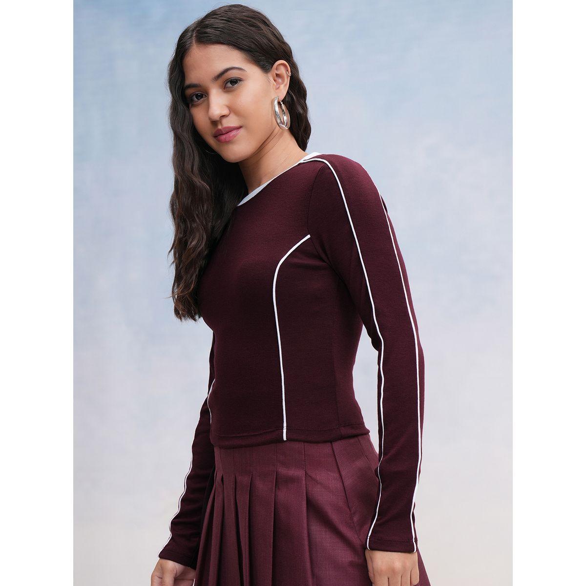 Solid Round Neck Piped Top-women-clothing-shirtsandblouses-blouses-image-4