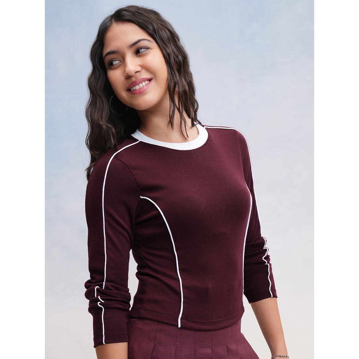 Solid Round Neck Piped Top-women-clothing-shirtsandblouses-blouses-image-6