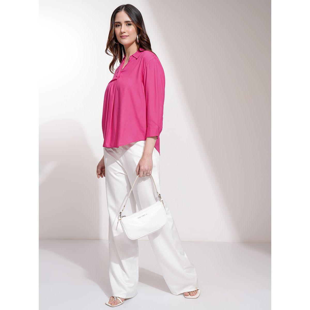 بلوزة سادة بحافة منحنية وتفاصيل ياقة طوكيو توكيز × ستايلي-women-clothing-shirtsandblouses-blouses-image-2