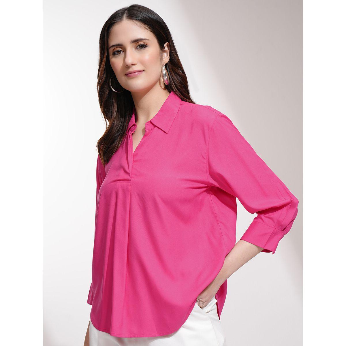 بلوزة سادة بحافة منحنية وتفاصيل ياقة طوكيو توكيز × ستايلي-women-clothing-shirtsandblouses-blouses-image-4