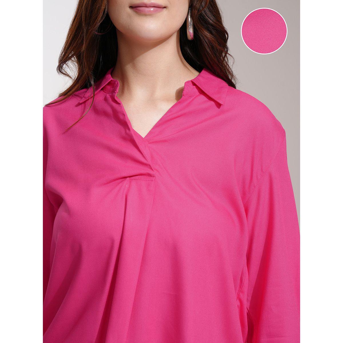 Tokyo Talkies X Styli Solid Curved Hem Collared Blouse-women-clothing-shirtsandblouses-blouses-image-5